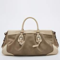 Pre Owned Prada Beige Canvas and Leather Jacquard Logo Satchel