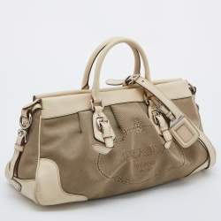 Pre Owned Prada Beige Canvas and Leather Jacquard Logo Satchel