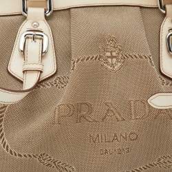 Pre Owned Prada Beige Canvas and Leather Jacquard Logo Satchel