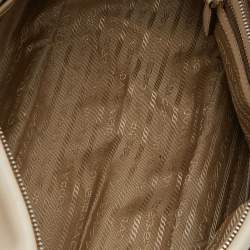 Pre Owned Prada Beige Canvas and Leather Jacquard Logo Satchel