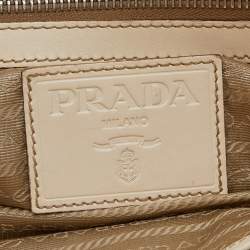 Pre Owned Prada Beige Canvas and Leather Jacquard Logo Satchel