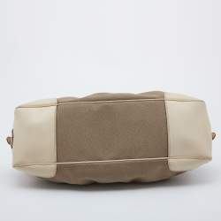 Pre Owned Prada Beige Canvas and Leather Jacquard Logo Satchel