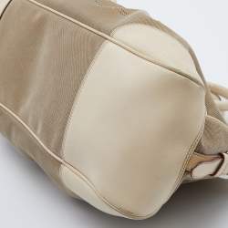 Pre Owned Prada Beige Canvas and Leather Jacquard Logo Satchel