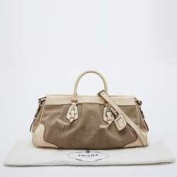 Pre Owned Prada Beige Canvas and Leather Jacquard Logo Satchel