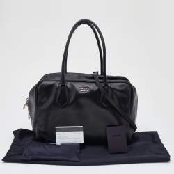 Pre Owned Prada Black Leather Top Zip Boston Bag