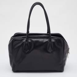 Pre Owned Prada Black Leather Top Zip Boston Bag
