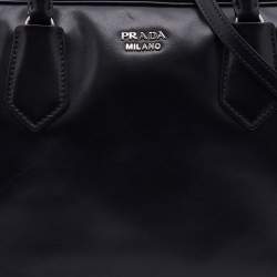 Pre Owned Prada Black Leather Top Zip Boston Bag
