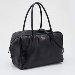 Pre Owned Prada Black Leather Top Zip Boston Bag