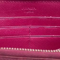 Prada Metallic Magenta Saffiano Metal Leather Zip Around Wallet