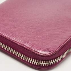 Prada Metallic Magenta Saffiano Metal Leather Zip Around Wallet