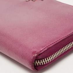 Prada Metallic Magenta Saffiano Metal Leather Zip Around Wallet