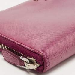 Prada Metallic Magenta Saffiano Metal Leather Zip Around Wallet