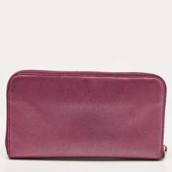 Prada Metallic Magenta Saffiano Metal Leather Zip Around Wallet