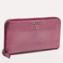 Prada Metallic Magenta Saffiano Metal Leather Zip Around Wallet