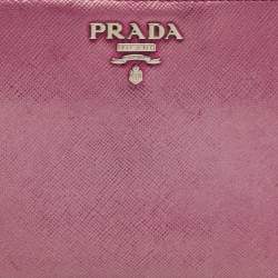 Prada Metallic Magenta Saffiano Metal Leather Zip Around Wallet