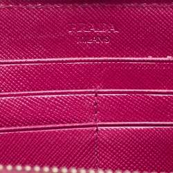 Prada Metallic Magenta Saffiano Metal Leather Zip Around Wallet