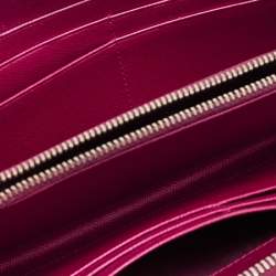 Prada Metallic Magenta Saffiano Metal Leather Zip Around Wallet
