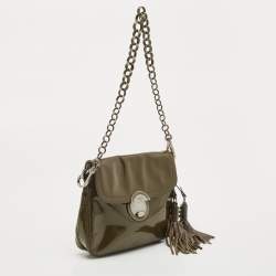 Prada Olive Green Patent Leather Flap Chain Shoulder Bag