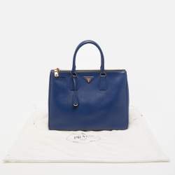 Pre Owned Prada Blue  Saffiano Lux Leather Large Double Zip Tote