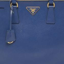 Pre Owned Prada Blue  Saffiano Lux Leather Large Double Zip Tote