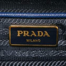 Pre Owned Prada Blue  Saffiano Lux Leather Large Double Zip Tote