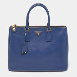 Pre Owned Prada Blue  Saffiano Lux Leather Large Double Zip Tote