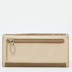 مملوكة مسبقًا Prada Beige Jacquard Logo Canvas and Leather Flap Continental Wallet