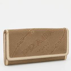 مملوكة مسبقًا Prada Beige Jacquard Logo Canvas and Leather Flap Continental Wallet