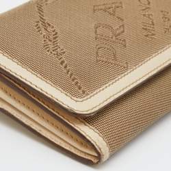 مملوكة مسبقًا Prada Beige Jacquard Logo Canvas and Leather Flap Continental Wallet