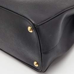 Pre Owned Prada Black Saffiano Leather Medium Galleria Double Zip Tote
