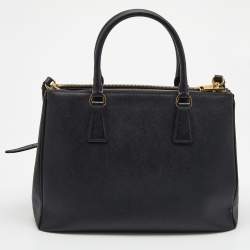 Pre Owned Prada Black Saffiano Leather Medium Galleria Double Zip Tote