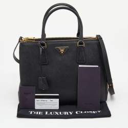 Pre Owned Prada Black Saffiano Leather Medium Galleria Double Zip Tote