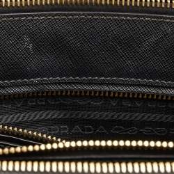 Pre Owned Prada Black Saffiano Leather Medium Galleria Double Zip Tote
