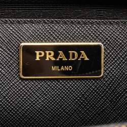 Pre Owned Prada Black Saffiano Leather Medium Galleria Double Zip Tote