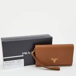 Prada Tan Leather Flap Wristlet Wallet