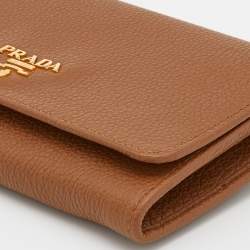 Prada Tan Leather Flap Wristlet Wallet