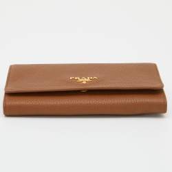 Prada Tan Leather Flap Wristlet Wallet