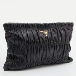 Prada Black Nappa Gauffre Leather Clutch