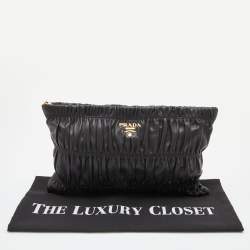 Prada Black Nappa Gauffre Leather Clutch