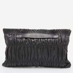 Prada Black Nappa Gauffre Leather Clutch