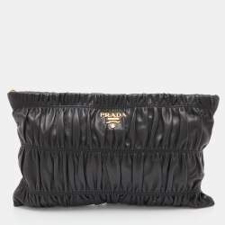 Prada Black Nappa Gauffre Leather Clutch