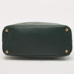 Pre Owned Prada Dark Green Saffiano Leather Medium Double Zip Tote