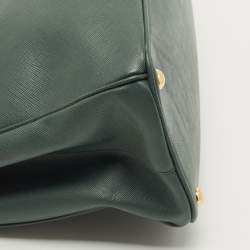 Pre Owned Prada Dark Green Saffiano Leather Medium Double Zip Tote