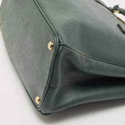 Pre Owned Prada Dark Green Saffiano Leather Medium Double Zip Tote