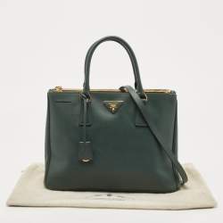 Pre Owned Prada Dark Green Saffiano Leather Medium Double Zip Tote