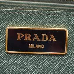 Pre Owned Prada Dark Green Saffiano Leather Medium Double Zip Tote
