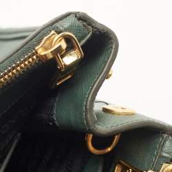 Pre Owned Prada Dark Green Saffiano Leather Medium Double Zip Tote