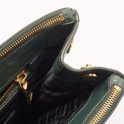 Pre Owned Prada Dark Green Saffiano Leather Medium Double Zip Tote