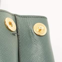 Pre Owned Prada Dark Green Saffiano Leather Medium Double Zip Tote