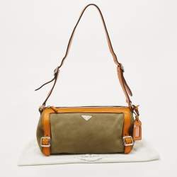 Prada Orange/Olive Green Suede and Leather Duffel Bag